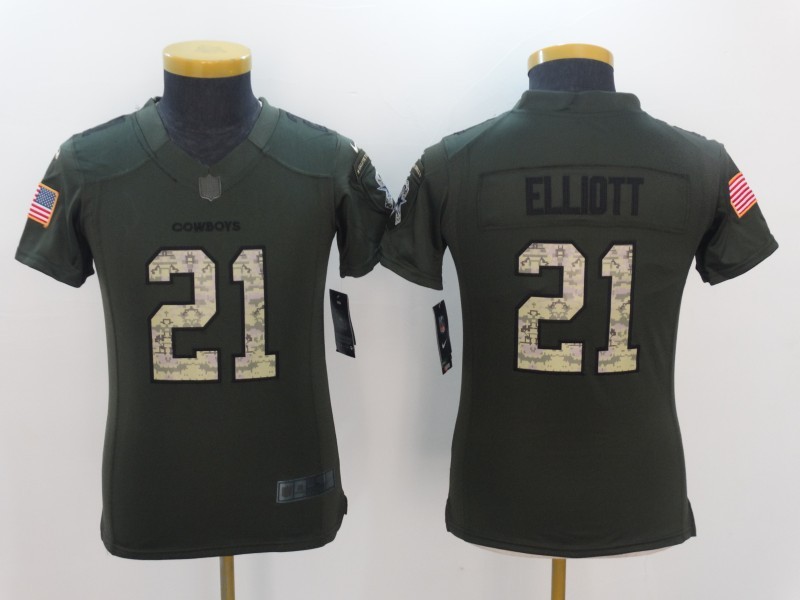 Youth Dallas Cowboys 21 Elliott Green Salute TO Service Jerseys